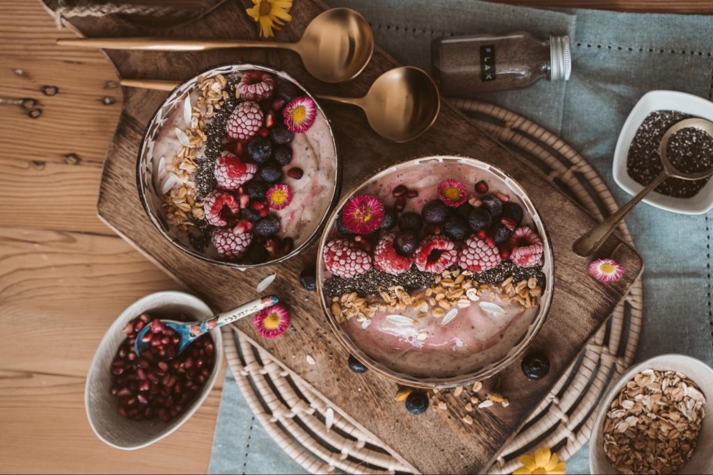 Fruit and yogurt smoothie bowl.